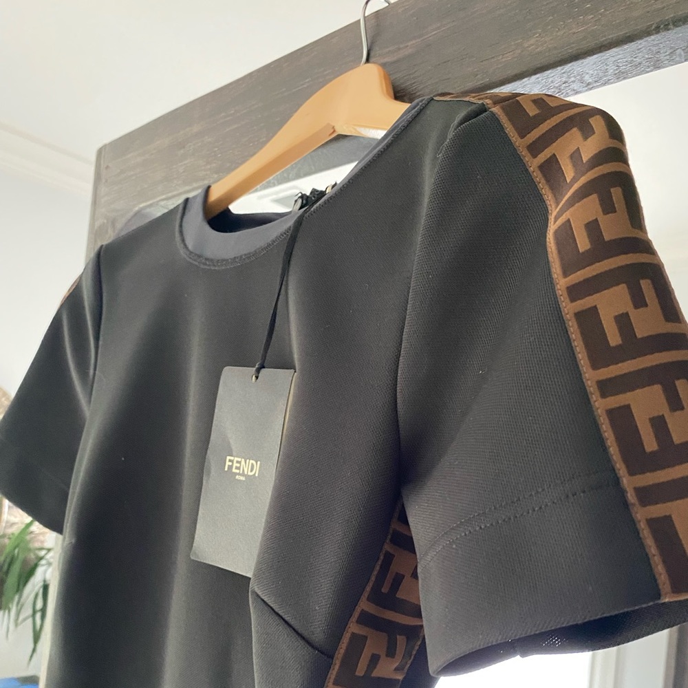 FENDI Black Sheath Jersey FF Motif Zucca Dress